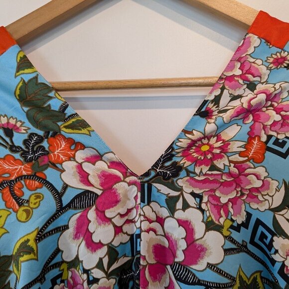 Natori Caftan Floral Lounge Gown Women's Large Vibrant Colorful Breezy V-Neck - Picture 12 of 16